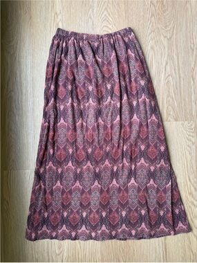 Garnet Hill Pink and Burgundy Printed Maxi Skirt